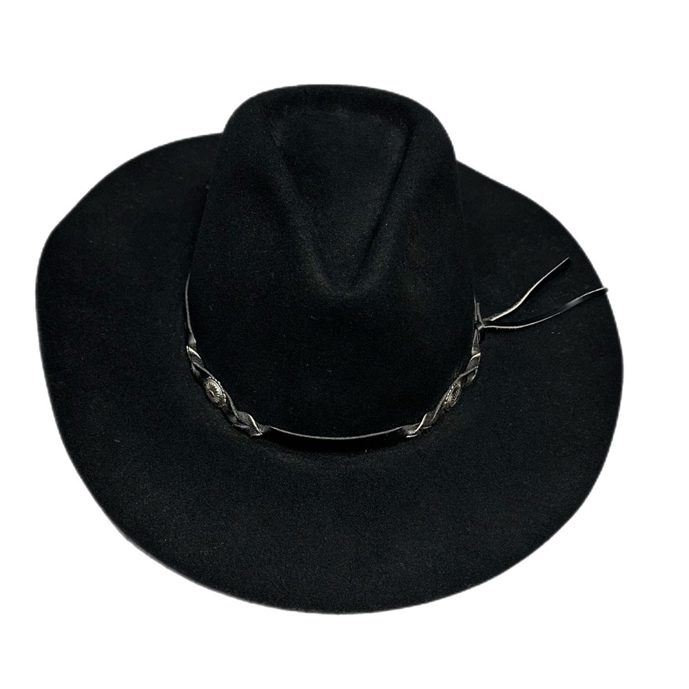 Bailey Black Wool Felt Western Fedora Cowboy Hat Leather Concho Band 6 7/8 USA